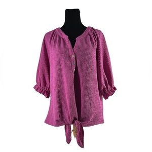 Adrienne Vittadini blouse crepe pink tie front top business casual sz Lg NWT